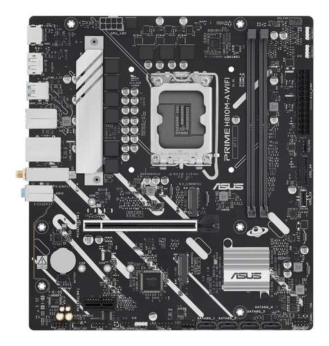 Материнская плата ASUS PRIME H810M-A WIFI, LGA 1851, Intel H810, 2xDDR5, 4xSATA, 2xM.2, 1xPCIe 4.0 x16, 1xPCIe x1, 1xDP, 1xHDMI, 1x1Gb LAN, Wi-Fi, 4xUSB 2.0, 2xUSB 3.2 Gen 2, 3x3.5 мм, 7.1, Micro-ATX