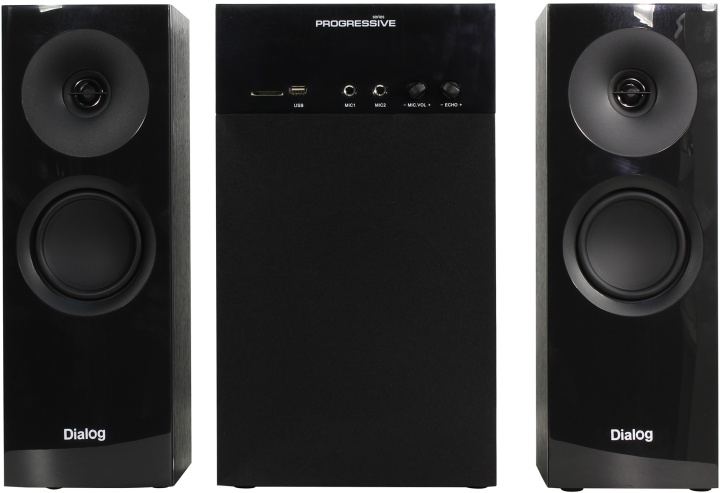Колонки Dialog Progressive AP-250 (Black) (2x15W+Subwoofer 50W,дерево,  SD, USB, Bluetooth, FM, ПДУ)