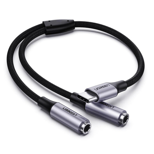 30732_ Разветвитель UGREEN AV144 (30732) USB Type C Male to 3.5mm 2 Female Audio Cable. Длина 25см.  Цвет:  серый