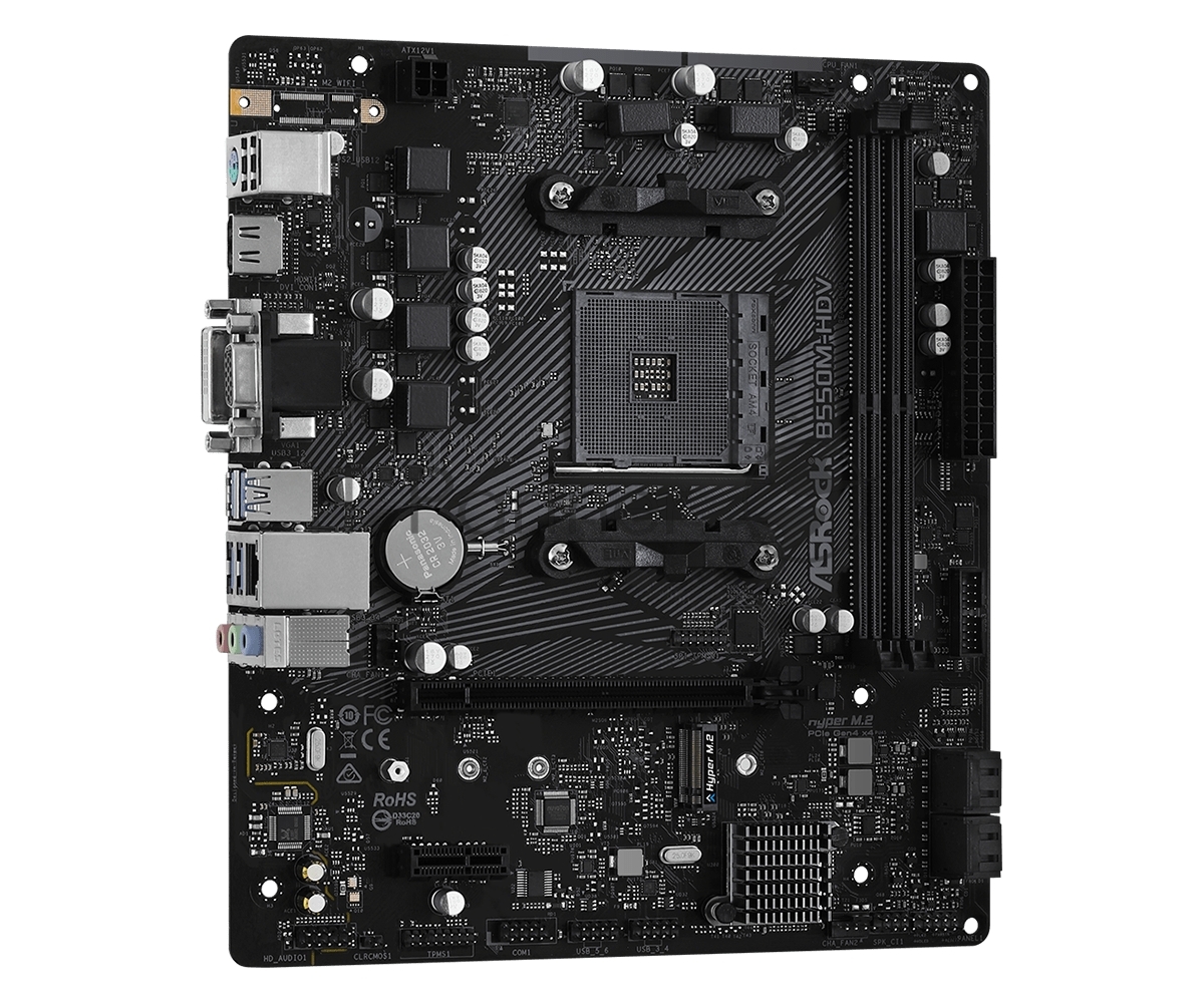 Материнская плата ASRock B550M-HDV, AM4, AMD B550, 2xDDR4, 4xSATA, 1xM.2, 1xPCIe 4.0 x16, 1xDVI-D, 1xHDMI, 1xVGA, 1x 1Gb LAN, 3x3.5 мм, 7.1, mATX