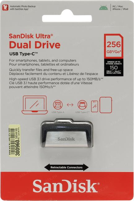 SanDisk Ultra Dual <SDDDC2-256G-G46> USB3.0/USB-C OTG Flash  Drive  256Gb(RTL)