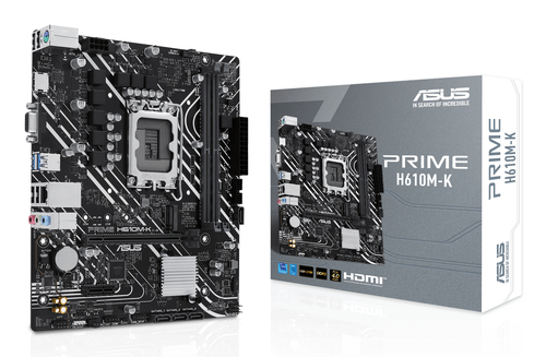 ASUS PRIME H610M-K (Socket 1700, mATX, 2xDDR5(96GB), VGA/HDMI 2.1, 1xPCIe 4.0x16/1xPCIe 3.0, 1xLAN, 4xSATA 6Gb/s, 1xM.2, 2xUSB 3.2, 4xUSB 2.0, 1xPS/2)