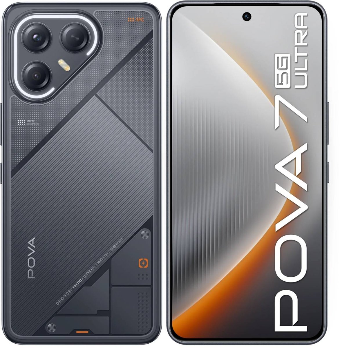 Tecno Pova 7 Ultra 5G 256Gb 8Gb черный моноблок 3G 4G 2Sim 6.67" 1260x2800 Android 15 108Mpix 802.11 a/b/g/n/ac/ax NFC GPS GSM900/1800 Protect