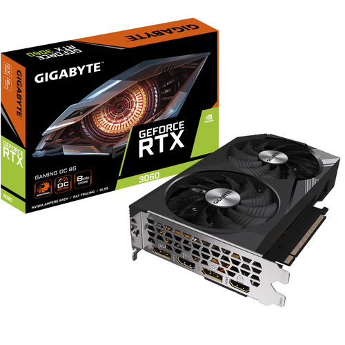 Видеокарта Gigabyte NVIDIA - GeForce RTX 3060 Gaming OC, PCI-E 4.0 16x, GDDR6 8GB 128bit, 2x HDMI, 2x DP, max 7680 x 4320 (8K), 198мм, Full Height, GV-N3060GAMING OC-8GD 2.0