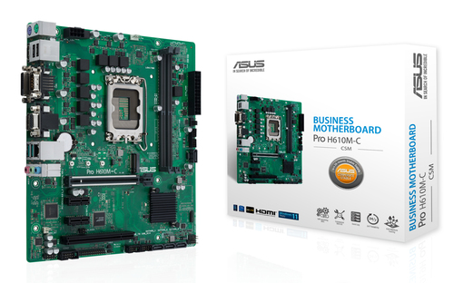 Материнская плата Asus - PRO H610M-C-CSM, mATX, Intel H610, 1xLGA 1700, 2xDDR5 до 64ГБ, 1x1GbE, audio, M.2, COM, VGA, HDMI, DVI-D, DP, 2xPS/2, 4xSATA, 2xUSB2.0, 2xUSB3.0, 2xUSB3.2, Pro H610M-C-CSM