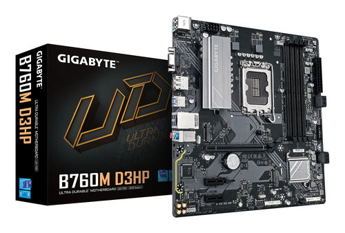 Материнская плата GIGABYTE B760M D3HP Socket LGA1700 Intel B760 4xDDR5 DP+HDMI+D-Sub 1xPCI-E 4.0 x16 2xPCI-E 4.0 x1 4xSATA3 2xM.2 1GbLAN mATX Retail B760M D3HP