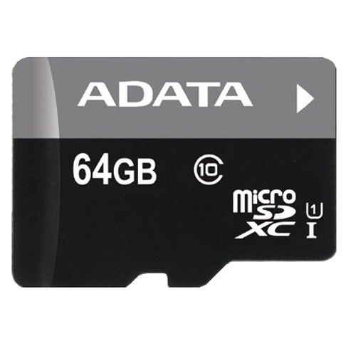 Micro SecureDigital 64Gb A-DATA AUSDX64GUICL10-RA1 {MicroSDXC Class 10 UHS-I, SD adapter}