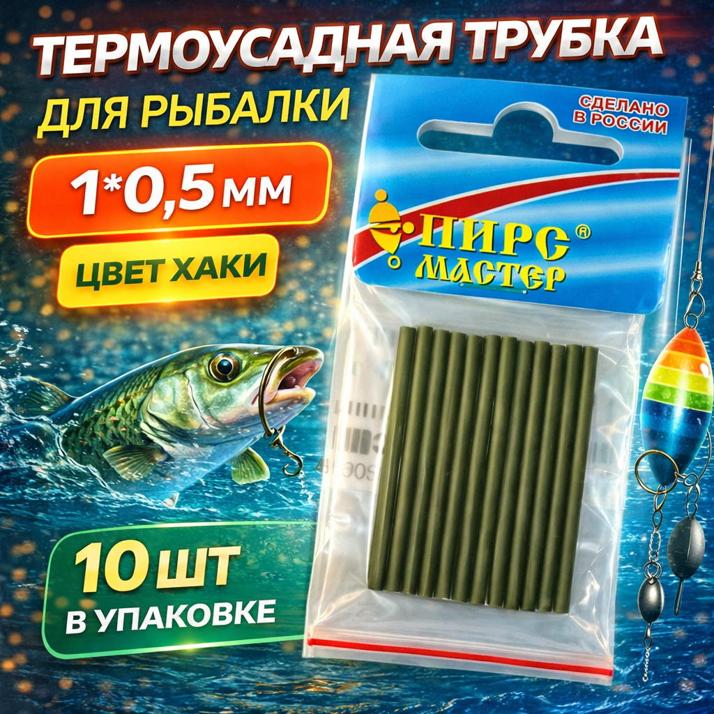 Термоусадочная трубка ПМ 1*0,5 мм цв хаки 10 шт/упак
