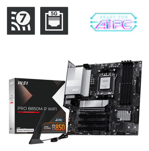Материнская плата MSI PRO B850M-P WIFI SocketAM5 AMD B850 4xDDR5 mATX AC`97 8ch(7.1) 5Gigabit RAID+HDMI+DP