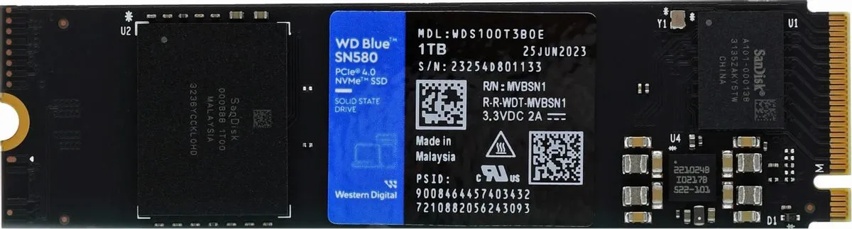 SSD Western Digital WDS100T3B0E, 1 ТБ, M.2 NVMe, PCIe 4.0