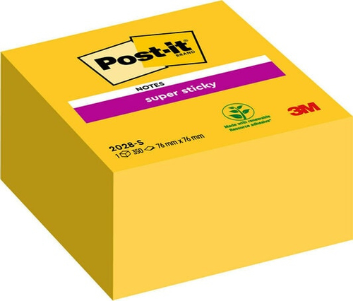 Блок самоклеящийся бумажный 3M Post-it Super Sticky 2028-S 7000029868  76x76мм  350лист.  желтый неон