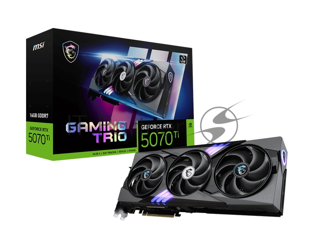 Видеокарта MSI GeForce RTX 5070 Ti 16G GAMING TRIO, 16Gb GDDR7, 256 bit, HDMIx1, DPx3, GPU 2452 MHz