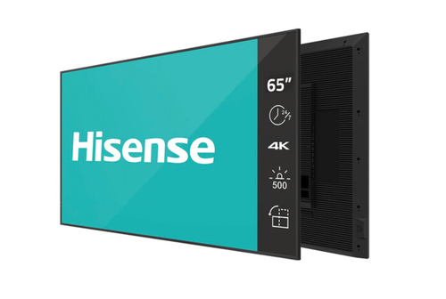 Профессиональный дисплей Hisense 65DM66D, 65", тип матрицы ADS; разрешение 3840х2160; контрастность 1200:1; яркость  500 кд/м2; время отклика 8 мс; частота обновления 60 Гц; ОС Android 11; угол обзора 178/178; AC 100 V ~ 240 V; интерфейсы HDMI*2, DP, LAN (RJ45), RS232*1 (RJ45), USB-A 2.0*1, USB-A 3.0 * 1; режим работы 24/7; VESA 400х400; вес 21,5 кг.