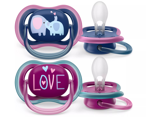 Пустышка Philips ultra air, слоники/LOVE, 18+ мес., 2 шт.