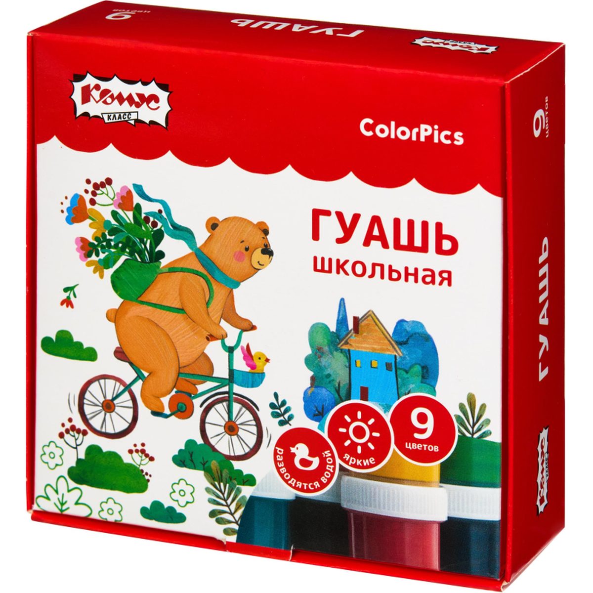 Гуашь 9 цветов Комус Класс ColorPics, по 20мл, 1848 уп.