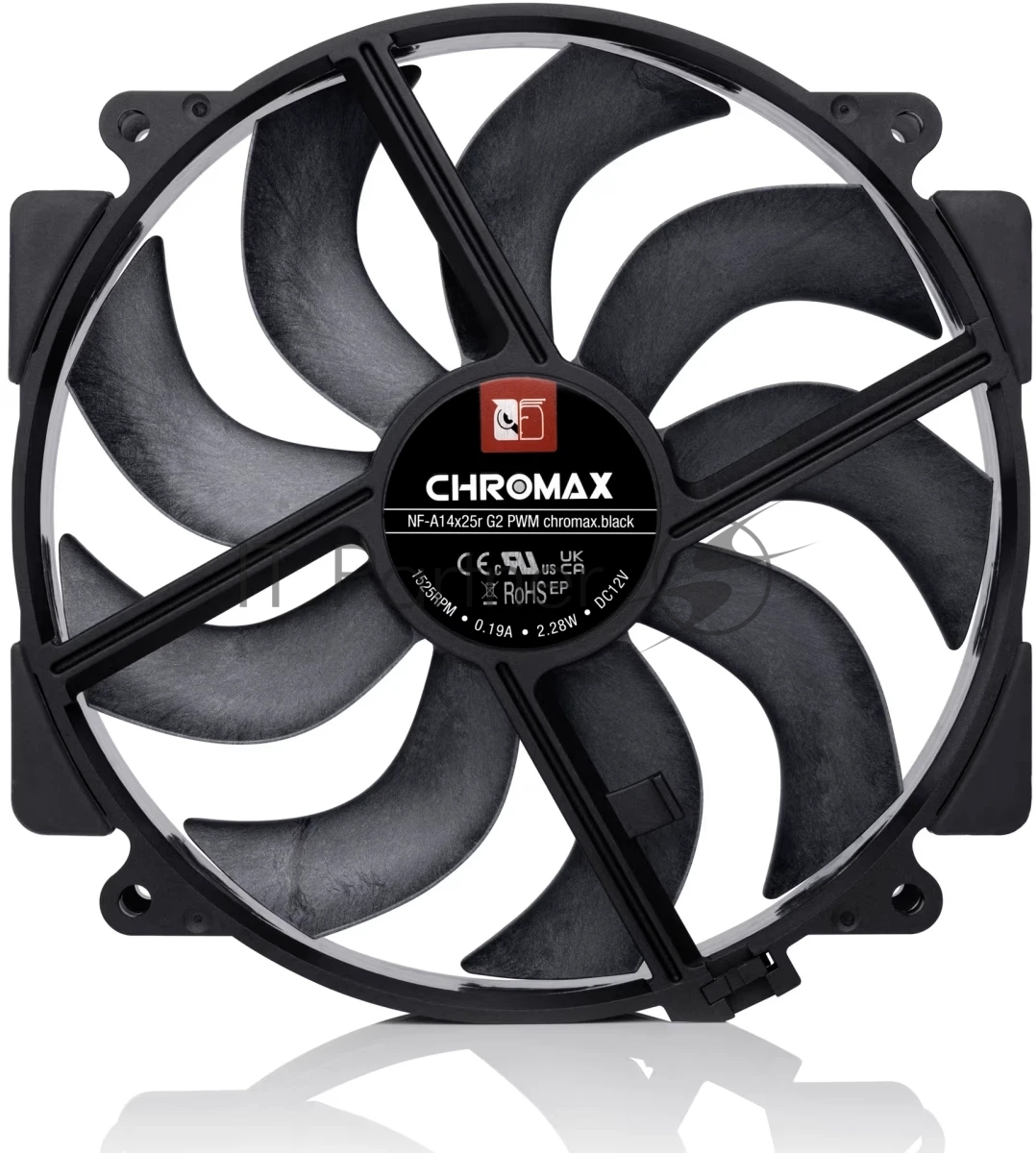 Вентилятор корпусной Noctua NF-A14x25r G2 PWM chromax.black, 140 мм, 1500 об/мин, 22.8 дБ, 4-pin PWM, без подсветки, черный