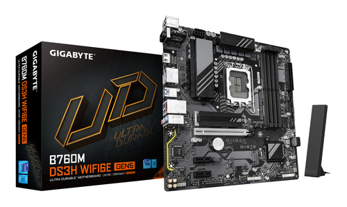 Материнская плата Gigabyte B760M DS3H WIFI6E GEN5 B760 Socket-1700 4xDDR5, 4xSATA3, RAID, 2xM.2, 1xPCI-E16x, 3xUSB3.2, 1xUSB3.2 Type C, D-Sub, 2xDP, HDMI, 2.5Glan, mATX