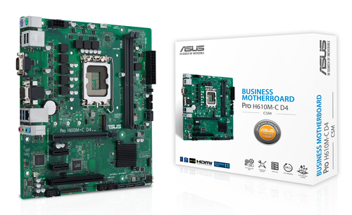 Материнская плата Asus - Pro H610M-C D4-CSM, mATX, Intel H610, 1xLGA 1700, 2xDDR4 до 64ГБ, 1x1GbE, audio, M.2, COM, VGA, HDMI, DP, 2xPS/2, 4xSATA, 2xUSB2.0, 2xUSB3.2, PRO H610M-C D4-CSM