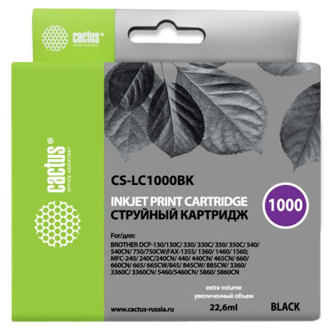 Картридж струйный Cactus CS-LC1000BK черный (22.6мл) для Brother  DCP  130C/330С/MFC-240C/5460CN