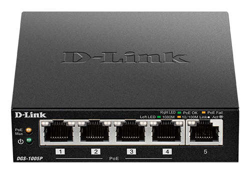 D-Link DGS-1005P/B3A - Коммутатор D-Link DGS-1005P с 5 портами 10/100/1000Base-T (4 порта поддерживают Power over Ethernet (PoE)), предназначенный для сетей SOHO и предприятий малого бизнеса, позволяет подключать и подавать питание по Ethernet-кабелям на такие устройства, как PoE-совместимые беспроводные точки доступа, сетевые камеры или IP-телефоны. Данный коммутатор оснащен пассивной системой охлаждения, которая обеспечивает бесшумную работу устройства, что позволяет поместить его практически в любой комнате или офисе.