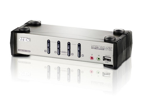 ATEN <CS1734B>4-Port USB2.0 KVMP  Switch  w/OSD  (клавиатураUSBилиPS/2+мышьUSBилиPS/2+VGA15pin+Audio+Mic)(+4 кабеля)