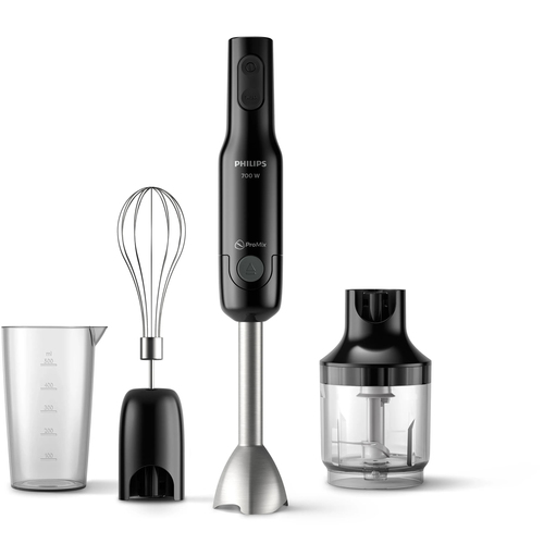 Блендер погружной Philips HR2543/90, 700 Вт, 1 скорость, турбо режим, стакан для взбивания, венчик, измельчитель, черный