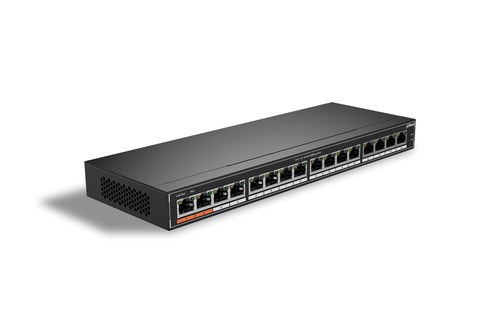DAHUA DH-SG1016P 16-портовый гигабитный неуправляемый коммутатор c PoE, 16xRJ45 1Gb PoE, суммарно 190Вт, коммутация 32 Гбит/с, MAC-таблица 8К