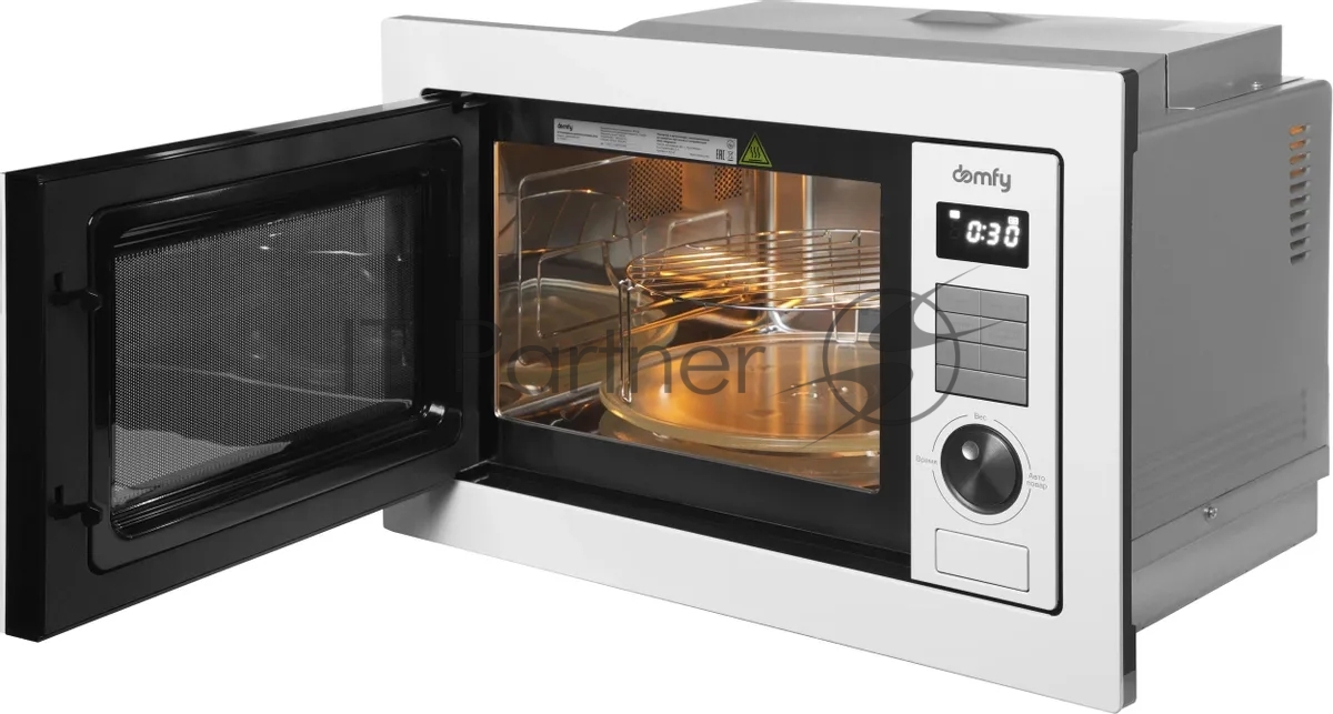 Встраиваемая микроволновая печь Domfy DM2540BW WG белый, 25 л, 900 Вт, переключатели - кнопки/поворотный мехинизм