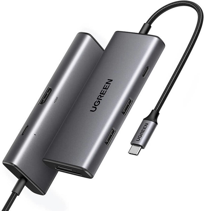 15601_ Конвертер UGREEN CM498 (15601) USB-C To 3*USB 3.0 A+HDMI+VGA+RJ45 Gigabit+SD/TF+AUX3.5mm+PD  Converter. Цвет: сер