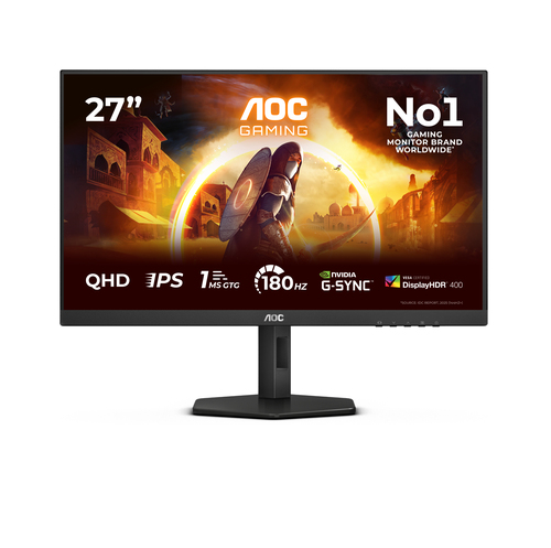 Монитор 27" AOC Q27G4X  IPS, 2560x1440, 180Hz, 1ms, 450сd/m, 1000:1 | 2xHDMI(2.0), DP(1.4) | HAS, Pivot, Swivel, InPSU, Vesa 100, Black/Grey