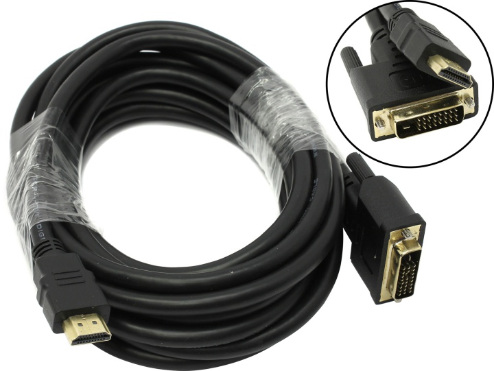 Greenconnect Кабель HDMI-DVI 5.0m черный, OD7.3mm, 28/28 AWG, позолоченные контакты, 19pin AM / 24+1M AM double link, GCR-HD2DVI1-5.0m, тройной экран
