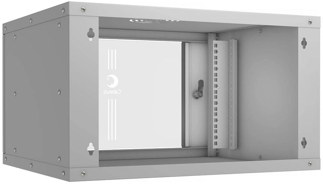 Настенный шкаф Cabeus - WSC-05D Light, 6U, глубина-450 мм, ширина-550 мм, стеклянная дверь, съемные стенки, max-30кг, полезная глубина-340мм, IP20, цвет серый, WSC-05D-6U55/45
