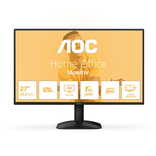 Монитор 27" AOC 27B31H IPS 1920x1080, 120 Гц, 4 мс (1 мс MPRT), 16:9, 300 кд/м², VGA, HDMI 1.4, 3.5 Jack, динамики (2x2 Вт), HDR10, Adaptive-Sync, черный