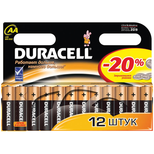 Батарейка AA/ Батарейка Duracell Basic LR6 AA BL12 Alkaline 1.5V (12/144/34272) (12 шт.)