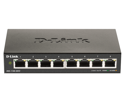 Коммутатор Настраиваемый (Smart) D-Link - DGS-1100-08V2, Layer 2, 8-1GbE, Web, настольный, чёрный, DGS-1100-08V2/A1A