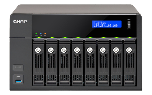 QNAP TVS-871-i7-16G Сетевой RAID-накопитель, 4 отсека для HDD, HDMI-порт. Четырехъядерный Intel Core i7-4790S 3,2 ГГц, 16ГБ.