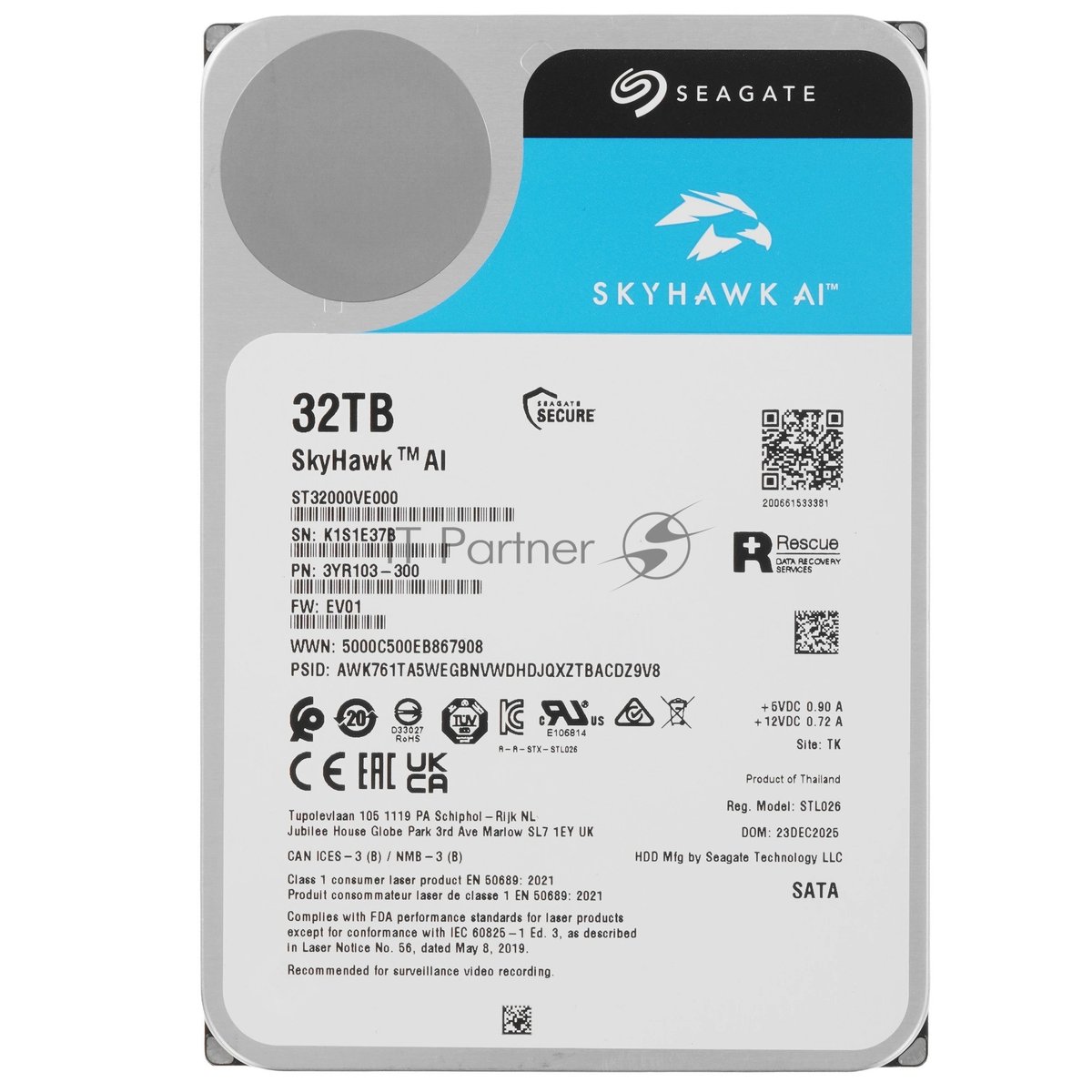 Жесткий диск HDD Seagate SkyHawk AI 32Tb 7200rpm SATA 512Mb 3.5"
