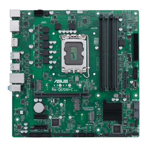 Материнская плата Asus - PRO Q670M-C-CSM, mATX, Intel Q670, 1xLGA 1700, 4xDDR5 до 128ГБ, 1x1GbE, audio, M.2, HDMI, DP, 2xPS/2, 6xSATA, 2xUSB2.0, 4xUSB3.2, PRO Q670M-C-CSM
