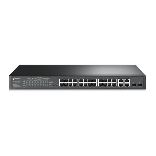 Коммутатор сетевой JetStream 24-port 10/100Mbps + 4-port Gigabit L2 Smart Switch with 24-port PoE+, PoE budget up to 250W, support PoE power management, with abundant L2 features,1U rack mountable, full managed via web UI/CLI/SSH/Telnet/SNMP