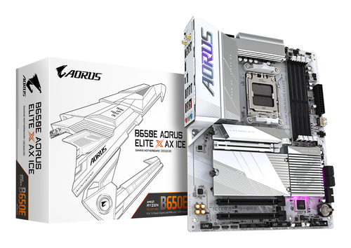 Материнская плата Gigabyte B650E AORUS ELITE X AX ICE, AM5, AMD B650, 4xDDR5, 4xSATA, 3xM.2, 1xPCI-E 5.0 x16, 2xPCI-E 3.0 x1, 1xHDMI, 1x 2.5Gb LAN, 5xUSB-A 3.2 Gen 1, 2xUSB-A 3.2 Gen 2, 4xUSB-A 2.0, 1xUSB-C 3.2 Gen 2, 3x3.5 мм, 7.1, ATX