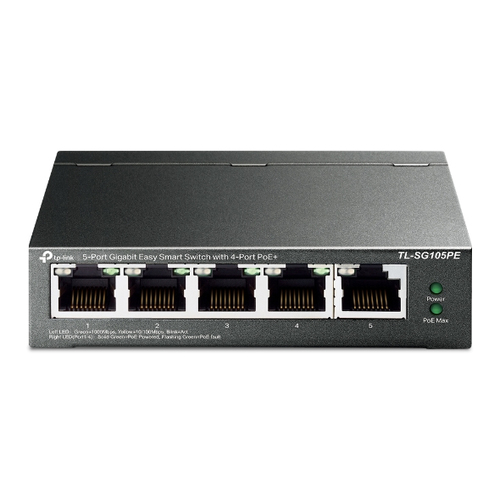TL-SG105PE - Коммутатор, TP-Link, TL-SG105PE, Easy Smart гигабитный 5портовый коммутатор с 4 портами PoE+ Бюджет PoE: 65 Вт