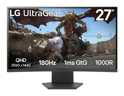 27GS60QC-B - Монитор, LG, 27GS60QC-B, 27", 2560x1440, VA, 180 Гц, HDMI*2, DP*1, Аудиовыход, 300 кд/м2, 3000:1, 16.7M., 1мс, 178/178, 16:9, Черный