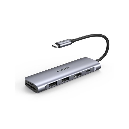 15214_ Конвертер UGREEN CM195 (15214) USB-C To HDMI+2*USB 3.0 A+ USB-C+SD/TF+PD Converter. Цвет:  серый  космос