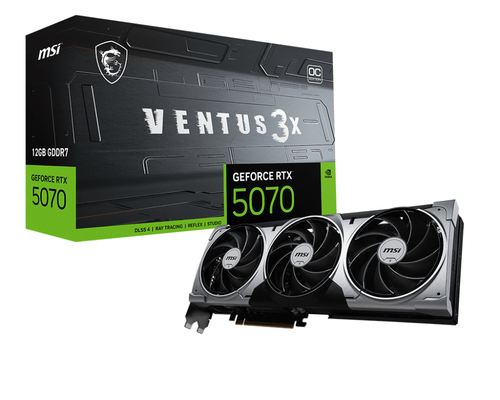 Видеокарта MSI NVIDIA - GeForce RTX 5070 Ventus 3X OC, PCI-E 5.0, GDDR7 12GB 192bit, 1x HDMI, 3x DP, max 7680 x 4320 (8K), Full Height, RTX 5070 12G VENTUS 3X OC