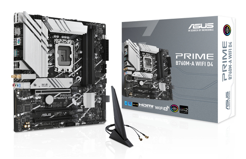 Материнская плата ASUS PRIME B760M-A WIFI D4, LGA1700, B760, 4*DDR4, 4*SATA, 2*M.2, 2*USB 3.2, 4*USB 2.0, 6*PCIx16, DP+2*HDMI, mATX; 90MB1CX0-M1EAY0
