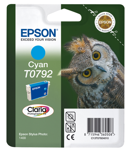Картридж струйный Epson T0792 (C13T07924010) голубой повышенной емкости (1530 стр.) для P50/PX660/PX820/PX830
