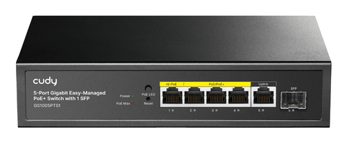 Коммутатор/ 5-Port 10/100/1000M PoE+ Switch 120W, 4-Port 10/100/1000M PoE+ ports, 120 watts total PoE budget, 60 watts for port #1, 802.3at/af, VLAN mode support for port #1 ~ #4, Extend mode support for port #3 ~ #4, Fanless, ±4KV Surge Protection,Watchdog, 120W internal