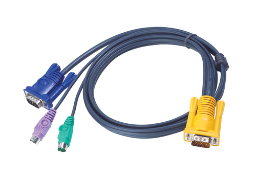 Шнур, мон+клав+мышь PS/2, SPHD15=>HD DB15+2x6MINI-DIN ATEN (2L-5202P) Male-3xMale, 8+6+6 проводов, опрессованный, 1.8 метр., черный