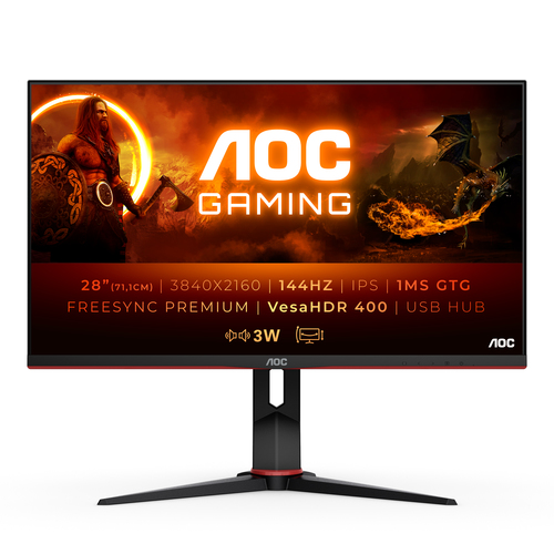 28" AOC U28G2XU Black-Red с поворотом  экрана  (4K,  IPS, 3840x2160)