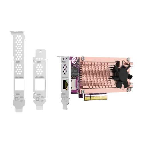 карта расширения/ QNAP QM2-2P10G1TB Marvell AQC113C PCIe Gen3 x8, Dual M.2 2280 PCIe Gen3 x4 NVMe, LAN 1x10GBASE-T 10GbE, Low-profile bracket pre-loaded, Low-profile flat and Full-height are bundled